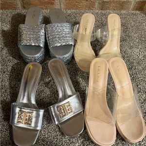GUC Nude Clear Slide Sandals LOT of 4 SILVER Women's FASHION NOVA 8.5/9